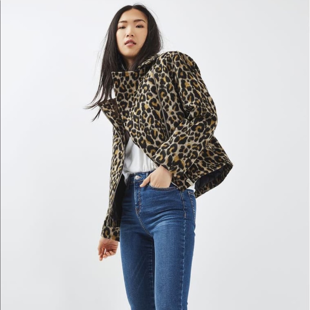 Topshop Leopard Biker Moto Jacket